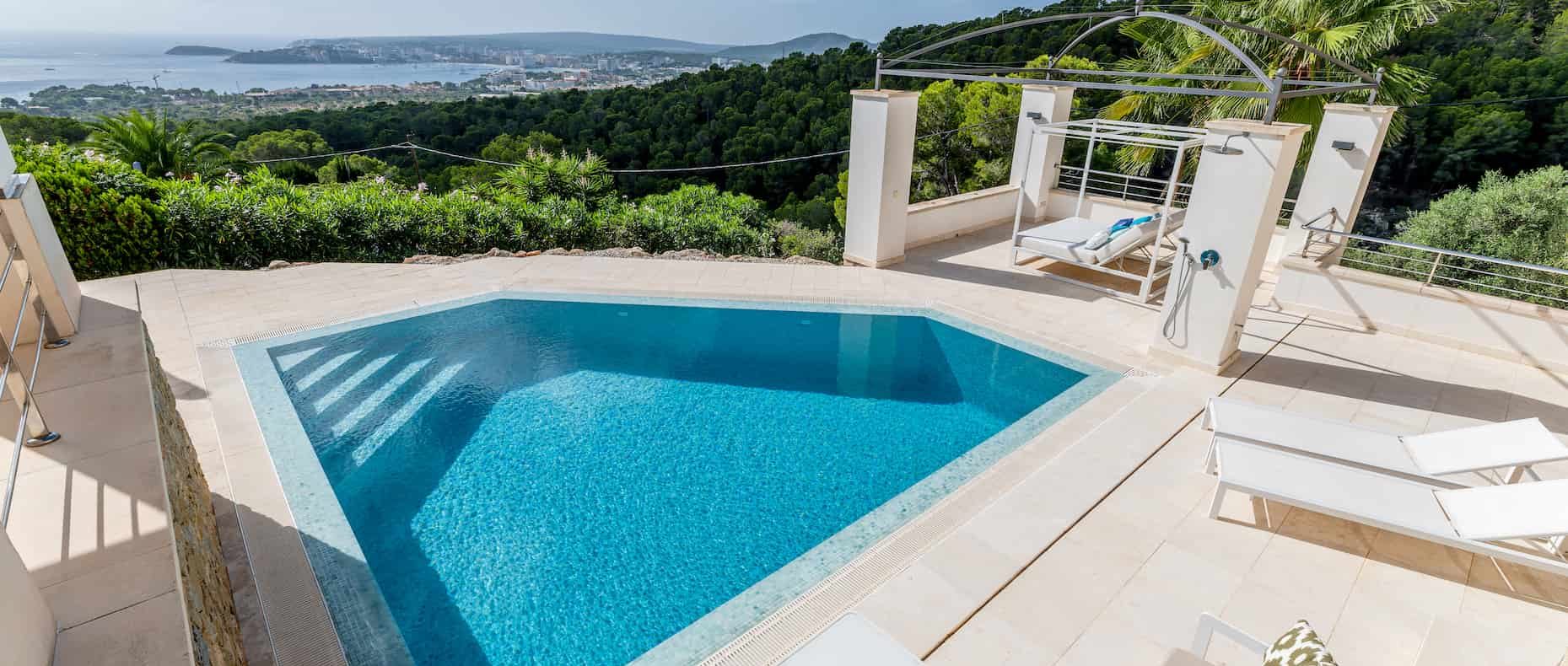 Panoramic sea view from terrace of luxury villa in Costa d’en Blanes, Mallorca
